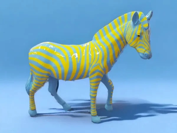 Buntes Deko Zebra blau gelb gestreift